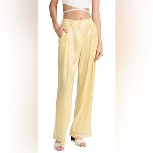 New Staud Luisa Pleated Sequined Wide Leg Pants In Yellow Sz 10